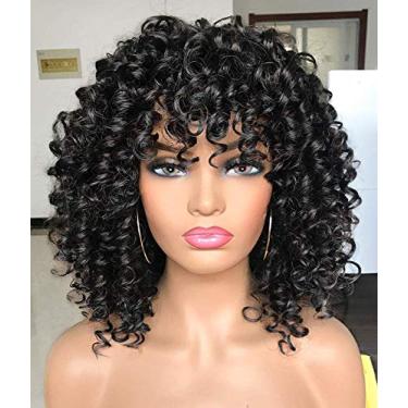 Imagem de GEMBON Perucas afro encaracoladas para mulheres negras, peruca encaracolada com franja, fibra sintética, aparência natural, sem cola, para uso diário