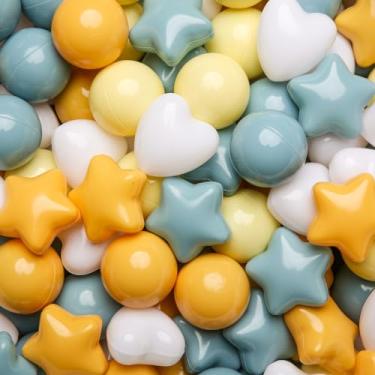 Imagem de GOGOSO Bolas de plástico para poços de bolas, formato de coração de estrelas para crianças pequenas, estrelas e corações, amarelo cremoso + azul, 100 peças
