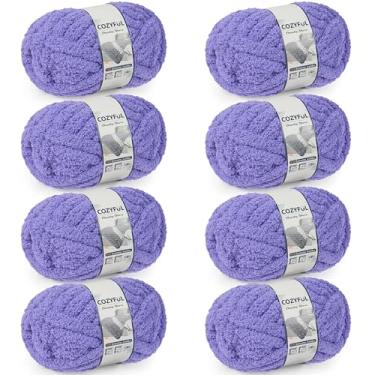 Imagem de Fio grosso para tricotar à mão – Cozyful #10 fio de chenille, fio grande e grosso para crochê, fio cobertor de malha super volumoso, 8 novelos (25 jardas 227 g cada novelo), lavanda