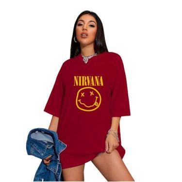 Imagem de Camiseta Oversized Feminina Banda Nirvana - FSL.CONF, Bordô, P