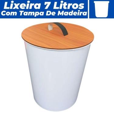 Imagem de Lixeira 7 Litros Plástico Multiuso Com Tampa De Madeira - Casambiente,
