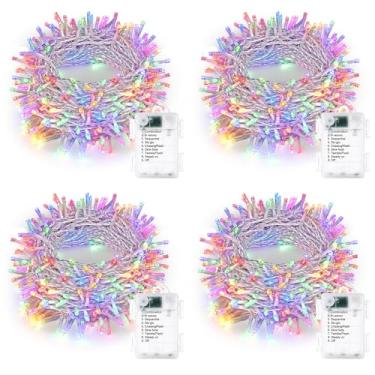 Imagem de Lomotech Luzes de Natal operadas por bateria - Pacote com 4 luzes de corda de 20 metros, 200 LEDs, 8 modos à prova d'água com temporizador para casa, jardim, festa, férias, decoração de árvore (fio