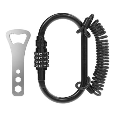 Imagem de UP Security Anel D de cadeado combinado com cabo retrátil, cadeado combo de 3 dígitos para capacete seguro, mochila, bagagem, anti-roubo, carrinho, scooter, armário de academia, cerca, viagem, uso ao