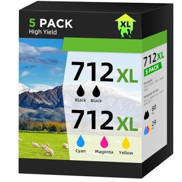 Imagem de Cartuchos de tinta 712XL de alto rendimento compatível com HP 712XL 712XL 712 XL 712 Pacote combo de cartuchos de tinta para impressora HP DesignJet T210 T630 T650 T250 T230 (pacote com 5, 2BK/1C/1M