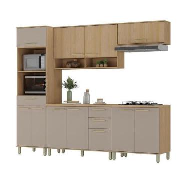 Imagem de Cozinha Compacta 100% Mdf 5 Pçs Duna Luciane Móveis Freijó/Cinammon - 