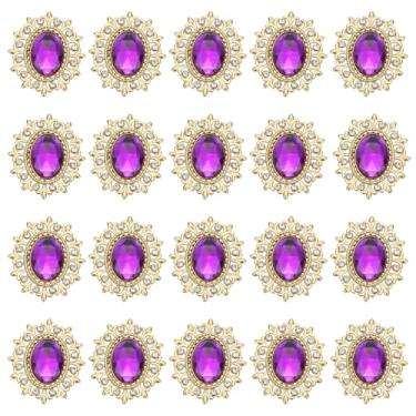Imagem de PATIKIL 20 peças de botões de strass, strass costurados com base de metal pedras espelhadas para artesanato enfeites para roupas, sapatos, chapéus, bolsas, roxo