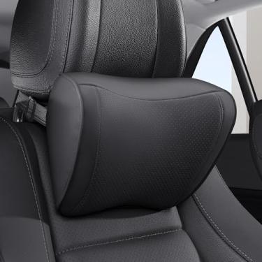 Imagem de Dapucarin Travesseiro de encosto de cabeça de carro 100% espuma de memória, capa de couro removível respirável, almofada de pescoço de cabeça com suporte de assento premium para dirigir, viajar, casa