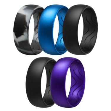 Imagem de Egnaro Anéis masculinos de silicone de 8 mm de largura e 2,5 mm de espessura, faixas elásticas pretas de borracha para remoção de ervas daninhas e sulcos respiráveis para treino de academia, 11.5-12