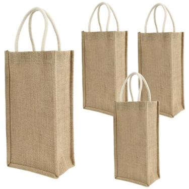 Imagem de Sacola de vinho com 2 garrafas de juta, 4 peças, divisória e alças de corda de algodão, reutilizável, para casamentos, festas, aniversários