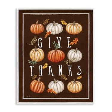 Imagem de Stupell Industries Give Thanks with Varied Pumpkins White Framed Giclee Art, design por Elizabeth Tyndall, 20 x 16