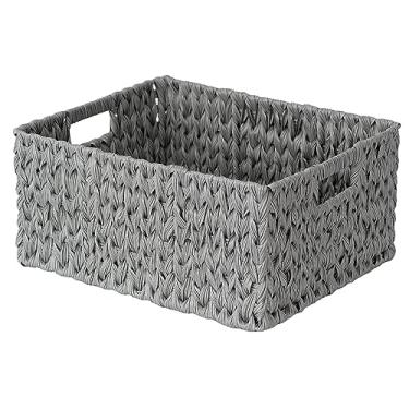 Imagem de JS HANGER Cesta grande de armazenamento de vime de tecido com alça para organizar cesta de vime de plástico impermeável para banheiro, sala de estar, 41 cm x 32 cm x 19 cm, cinza