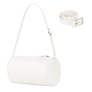 Imagem de Toptime Bolsas transversais pequenas para mulheres, bolsa de ombro cilíndrica com alça ajustável, bolsa transversal de couro macio, bolsas Hobo leves com zíper, bolsa branca moderna para viagens