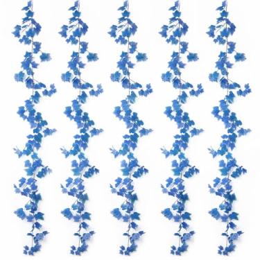 Imagem de mizii 5 pacotes de videiras artificiais de 914 cm, guirlanda de hera azul, folhas de seda falsas realistas, plantas suspensas, decoração para uso ao ar livre, festa de casamento, manto, quarto
