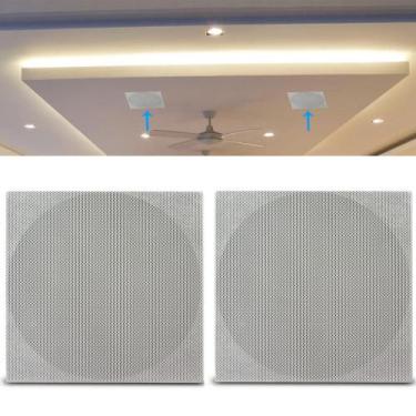 Imagem de Par Arandela Quadrada Teto Com Alto Falante Kazaudio Coaxial CK6Q 6,5"