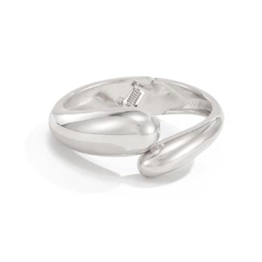 Imagem de Bracelete Grosso Dourado Articulado Gota Orgânico Fluido Minimalista-Pulseira Rígida Feminina Prata Aro Curva Arredondada Elegante Moderno-Presente Feminino Conteporâneo Luxo Manguito Dobradiça Bangle (Prateado)