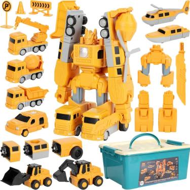 Imagem de Robô de carro de engenharia de transformação magnética de brinquedo com caixa de armazenamento