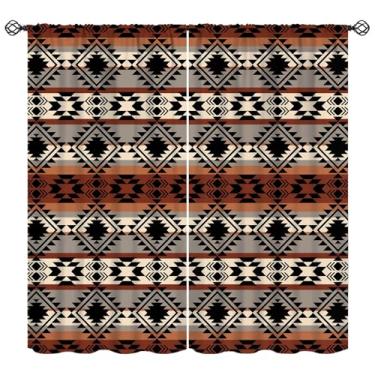 Imagem de Cortinas astecas, retrô marrom do sudoeste geométrico nativo padrão étnico tratamentos de janela, cortinas com isolamento térmico para varão, conjunto de 2 painéis para quarto, sala de estar, cozinha