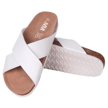 Imagem de Sandálias femininas deslizantes com palmilha de cortiça e palmilha de camurça de vaca alças ajustáveis X-Band ajuste seguro bico aberto sapatos de praia leve conforto sandálias de verão 2025, Branco