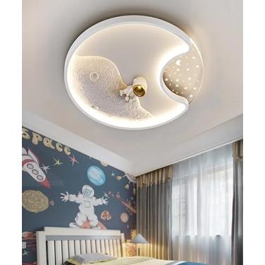 Imagem de Lustre infantil criativo de estrela, luminária de teto LED com controle remoto regulável, desenho animado, astronauta, bola lunar, luminária para quarto de menino e menina, Ø50cm, 46W