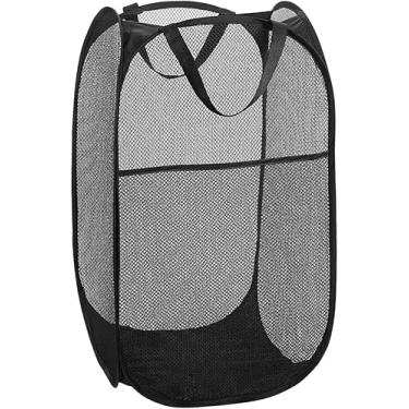 Imagem de Genérico Cesto de Roupas Dobrável, Preto, Malha de Poliéster, Organizador Multiuso para Lavanderia, Banheiro, Quarto, Design Flexível e Portátil