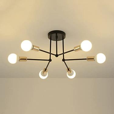 Imagem de Luminária de teto industrial Sputnik Lustre Iluminação de teto interna, 6 luzes Semi Flush Mount Pendant Lamps E27 Lustres para sala de estar Cozinha