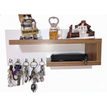 Imagem de Porta Chaves Elegante - MDF 5 Ganchos | Prateleira Organizadora Porta Carteira e Decoração para Parede 37x45cm