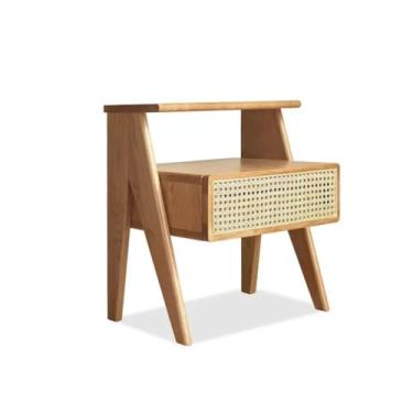 Imagem de Mesa de cabeceira de madeira maciça, mesa de cabeceira moderna, de carvalho para armazenamento, quarto, mesa de cabeceira pequena (carvalho)