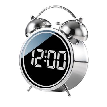 Imagem de Maxspace Relógio de mesa moderno, relógio analógico silencioso sem tique-taque operado por bateria, relógios de mesa pequenos para escritório/manto/mesa de trabalho ou mesa de cabeceira (Sino duplo