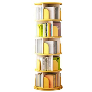 Imagem de Prateleira giratória de 360°. Pode ser usada em espaços apertados. Chassi amplo com capacidade de carga estável. Adequado para sala de estar, quarto, escritório de estudo (amarelo, 46 x 46 x 157 cm)