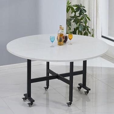 Imagem de Mesa de jantar moderna de folha redonda, mesa de jantar dobrável com 6 rodas, mesa de cozinha dobrável com suporte de aço carbono, dobrável em 3 formas, suporta facilmente peso de 400 kg (cor: H,