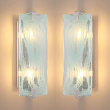 Imagem de Dolaimy House Arandela de parede de banheiro de vidro fosco verde de 39,9 cm, 2 unidades, 2 luminárias modernas, estilo conciso, acabamento em níquel escovado para quarto, corredor, cabeceira