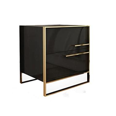 Imagem de Mesa de cabeceira brilhante com verniz de cozimento, mesa de cabeceira italiana, Wanghong, hotel, quarto, armário de armazenamento