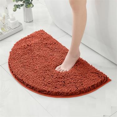 Imagem de Reyox Tapete de banheiro de chenille meio círculo, tapete de banho antiderrapante absorvente de água, tapetes de banho laváveis para banheiro, banheira, laranja escuro, 3 x 5 cm