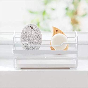 Imagem de Tábuas de drenagem, escorredor de louça, torneira de pia de cozinha, esponja, sabonete, pano, prateleira, armário, cozinha, ralo (cor: branco Tamanho: tamanho livre) Rack de tigela de drenagem