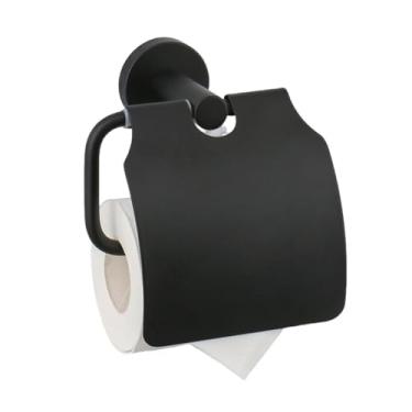 Imagem de Acessórios de banheiro de aço inoxidável toalheiro preto fosco suporte de papel higiênico barra de toalha conjunto de ferragens de vaso sanitário, suporte de papel (com capa)