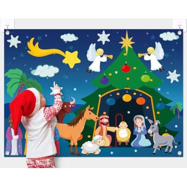 Imagem de Yexiya Conjunto de quadro de histórias de feltro de presépio de Natal para crianças pequenas, artesanato de presépio para crianças pré-escolares, decorações de escola dominical, presente reutilizável