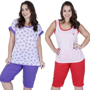 Imagem de Kit 2 Pijama diferente Com Calça Curta Bermudão Pescador - 1 com manga