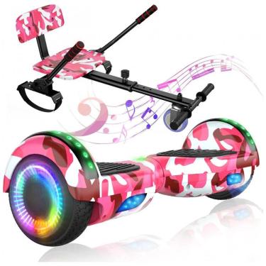Imagem de Hoverboard LIEAGLE 6,5&quot; Rosa Camuflado com Go Kart, Rodas LED e Bluetooth para Crianças e Adultos