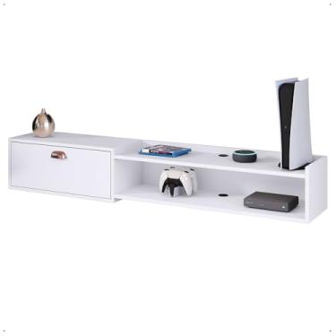 Imagem de Rack Suspenso Supremo Home TV Smart 55 Pol Porta Basculante Nicho Decoração Sala Quarto - Branco - Lojas RPM