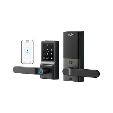 Imagem de eufy C33 Fechadura Digital de Embutir com Biometria, fechadura de porta inteligente com teclado, desbloqueio por impressão digital, controle remoto, Wi-Fi integrado, bateria com duração de 12 meses