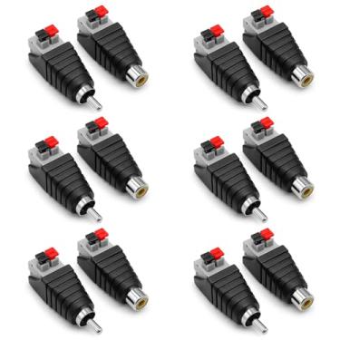 Imagem de Gebildet 12 peças RCA macho fêmea cabo de fio de alto-falante fêmea sem solda metal niquelado RCA adaptador de fio para conector fêmea macho de áudio conector conector plugue jack, preto