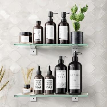 Imagem de Bakzon Pacote com 2 prateleiras de chuveiro, suporte de chuveiro de vidro para armazenamento de banheiro, decoração de casa e cozinha, sem adesivo de perfuração, prateleira de banheiro montada na