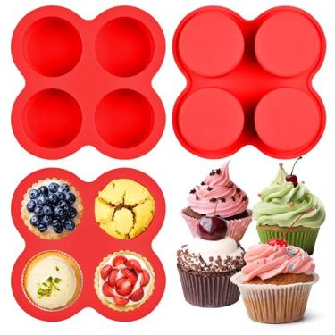 Imagem de Pacote com 2 moldes para mordida de ovo para fritadeira a ar, mini formas redondas de 4 xícaras para forno, fritadeira a ar e produção de panelas, cupcake, muffin, torta, frittata, quiche (2 pacotes