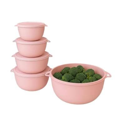 Imagem de Kit 5 Potes Plastico Redondos Bowl Livre Cozinha Armazenar Guardar Alimentos (Rosa)