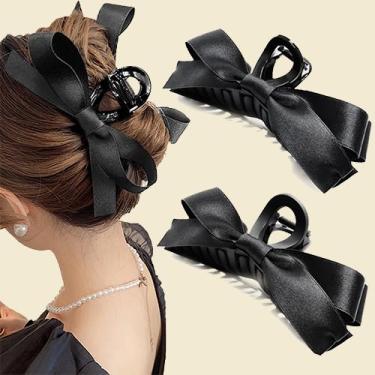 Imagem de 2 peças de presilhas de laço, grampos de cabelo pretos, acessórios de cabelo para mulheres, presilhas pretas extra grandes, elásticos para cabelos cacheados finos e grossos
