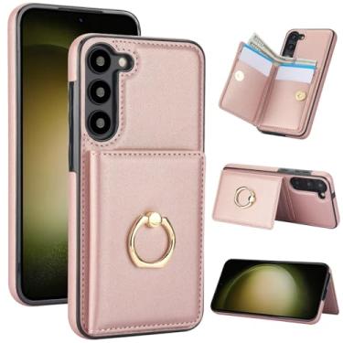 Imagem de Capa carteira para Samsung Galaxy S23 5G de 6,1 polegadas com suporte para cartão, capa de couro com bloqueio RFID, suporte de anel giratório de 360° com fecho magnético à prova de choque (ouro rosa)