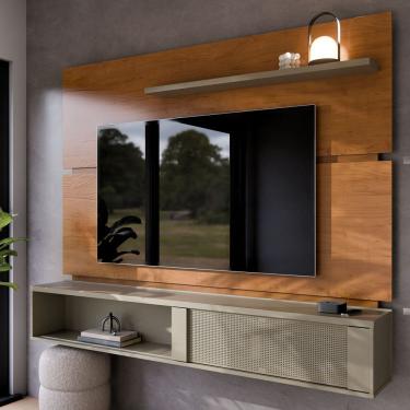 Imagem de Painel Home Dom De Parede Tv Até 75 Polegadas Para Sala De Estar Com Prateleira E Bancada Cinamomo Grigio