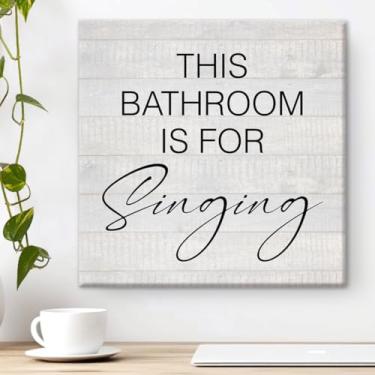 Imagem de Pôster emoldurado de casa de banho country para cantar arte de parede humor banheiro rústico decoração de parede para casa presente musical para cantor 20 x 20 cm