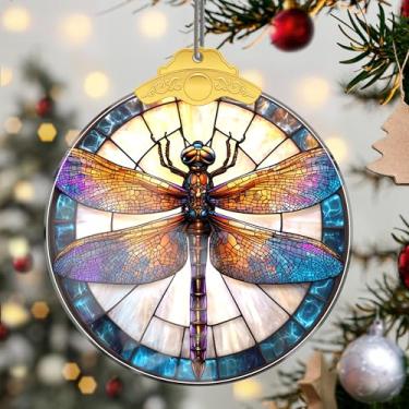 Imagem de Enfeites de Natal para pendurar em cristal de libélula, enfeites de árvore de Natal feitos à mão, decoração de carro e casa - presentes de Natal, decoração de artesanato em acrílico, ideias de troca