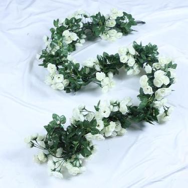Imagem de Flores para pendurar, decoração artificial, 69 rosas, videira, flor, acessórios para decoração de casa, guirlanda decorativa de casamento (branco, 1,8 m)